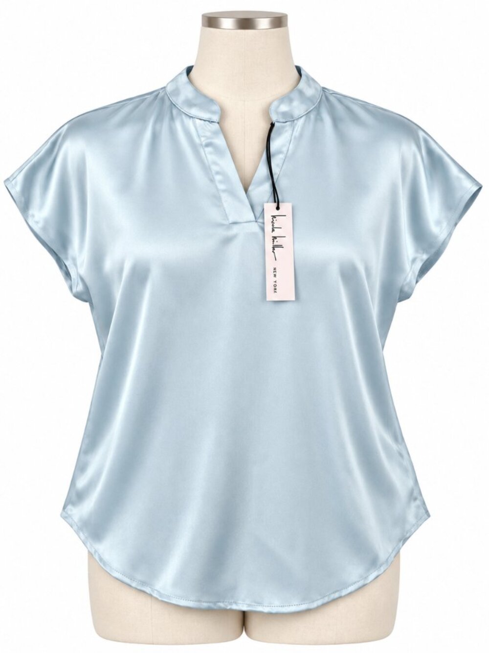 NWT Nicole Miller Ice Blue V-Neck Blouse M